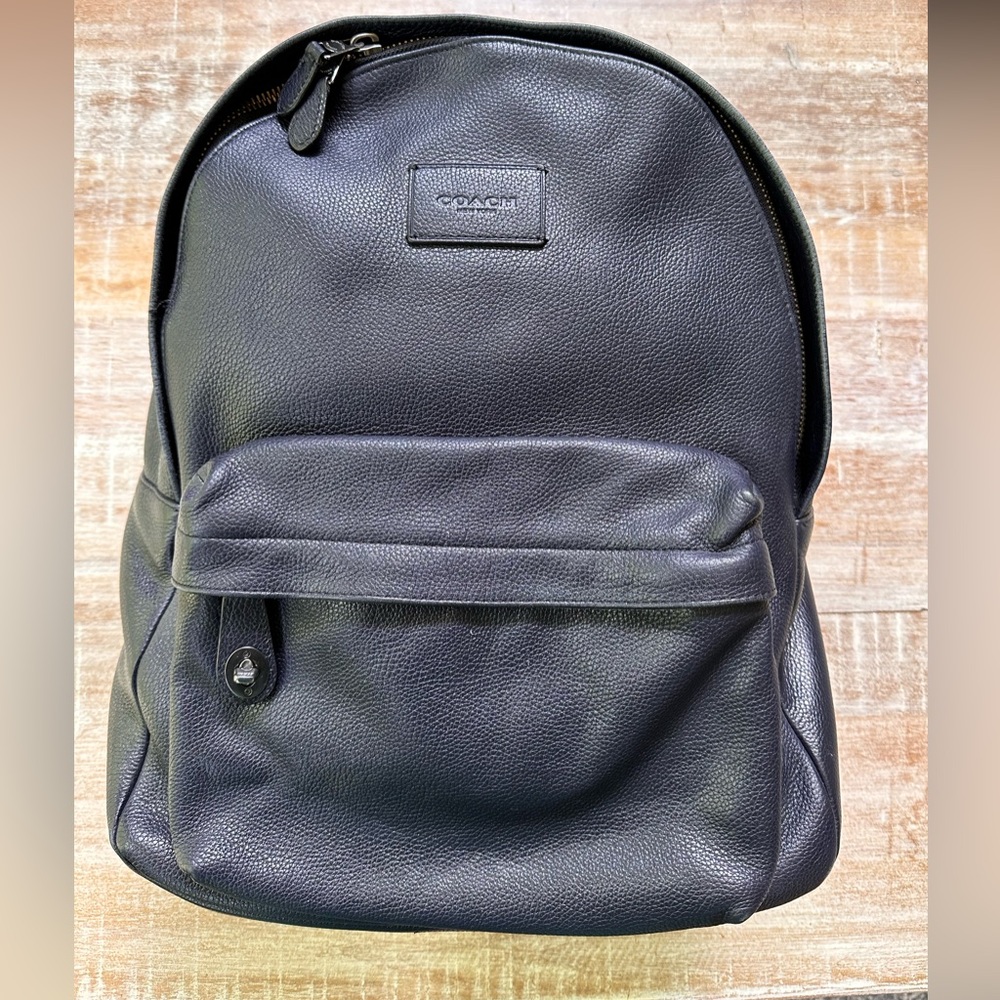 Coach navy blue leather unisex backpack